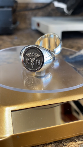 Solid Caduceus Medical MD-RN-PT Symbol Men's Heavy Ring Sterling Silver 925 - Video 1 of 1