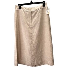 Orvis Linen Skirt size 10 Oatmeal Beige A Line Zip Fly White Piping Trim NWT