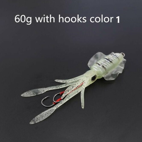 1PCS Soft Fishing Lures 60g Luminous Jig Hooks Deep Swimbaits Trolling Soft Bait - Picture 2 of 16