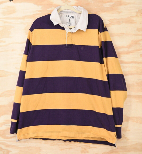 IZOD Wide Stripe Belüftet Langarm Rugby Polo Shirt Herren XL