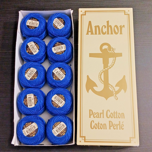 Anchor Cotton Pearl Thread Size 8 Box of 10 pc New Royal Blue Made In Germany - Picture 10 of 10