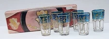 Fatima Moroccan Tea Glasses Blue Gold la Main de Fatima Set Of 6