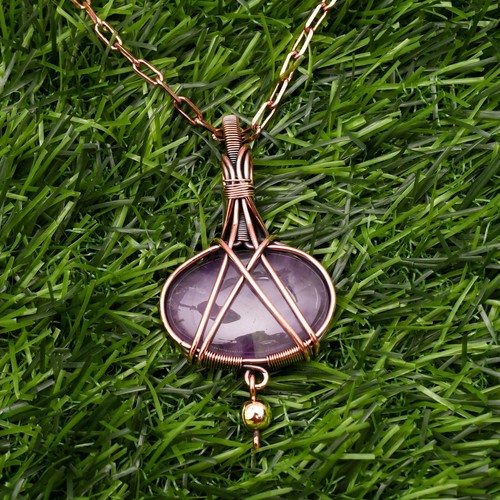 Amethyst Copper Wire Wrapped Handmade Jewelry Pendant Necklace - Picture 5 of 7