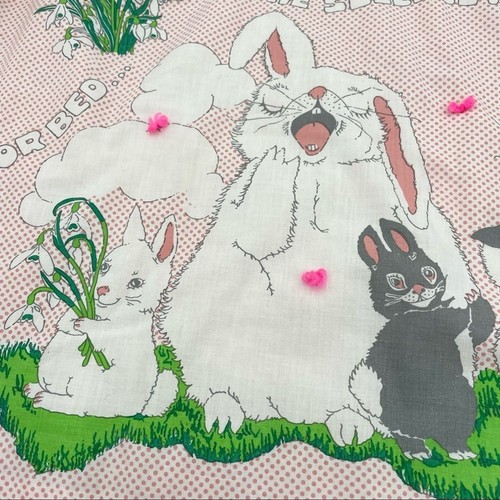 Vintage Handarbeit Sleepy Bunny Babydecke Überwurf Quilt Kawaii Hasen Ostern - Bild 8 von 14