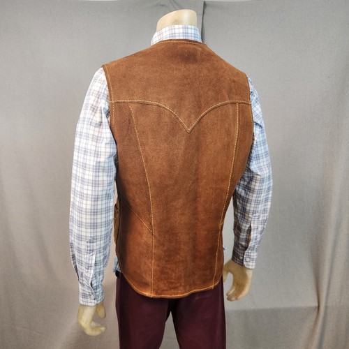 Vintage Pioneer Wear Brown Suede Leather Vest Size 44 LARGE 5 Snap Front Jacket - Picture 5 of 13