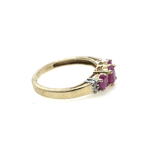 Gold Ruby Ring 9ct Yellow Gold Three Stone Ruby Diamond Ring Ruby Trilogy Ring - Picture 11 of 16