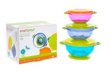 Baby Bowls - Set of 3 Stay Put Suction Bowls with Lids - Feeding Bowl Snack Time