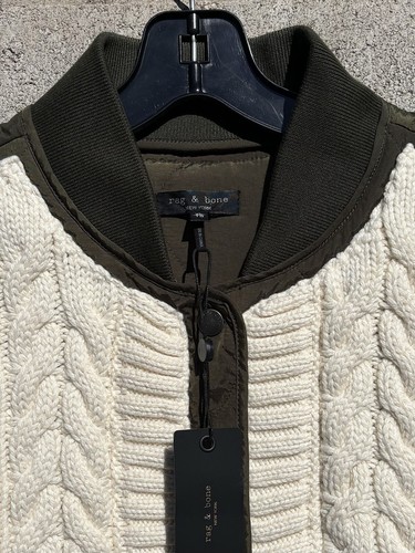 NWT $698 Rag & Bone Winnie Mix Media Jacket Ivory/Green Sz XL - Picture 3 of 10