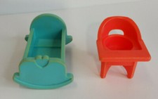 Fisher Price Little People 761 Nursery Blue CRADLE CRIB Red HIGHCHAIR 1972