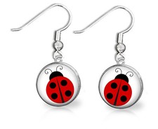 Love Bug Ladybug Girls French Wire Dangle Earrings 12mm Handcrafted Gift