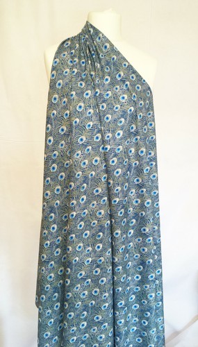 Tela de algodón pluma de pavo real azul gris Art Nouveau morris liberty estilo vintage - Imagen 7 de 8