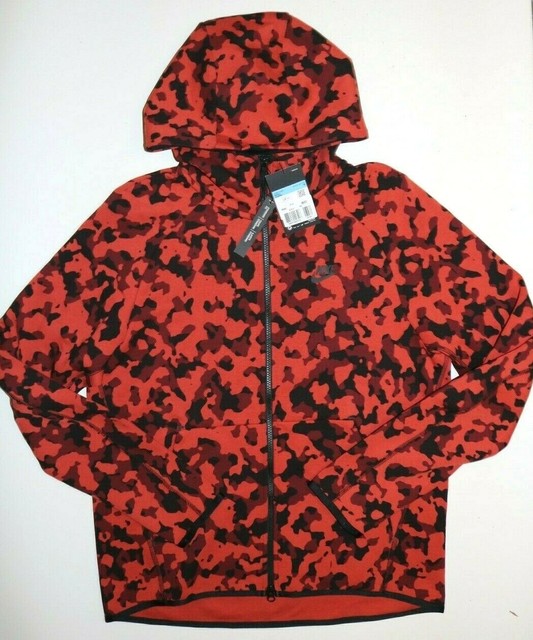 Men's Nike Tech Fleece Full Zip Jacquard Hoodie 863814 466 Nike Herren XL Tech Fleece RotSchwarz Camo Full Zip Hoodie