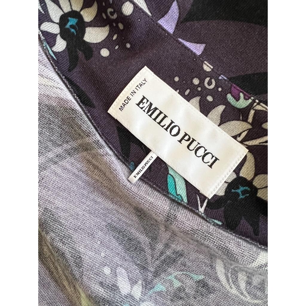 EMILIO PUCCI Purple Floral Print Long Sleeve V-Neck Wrap Mini