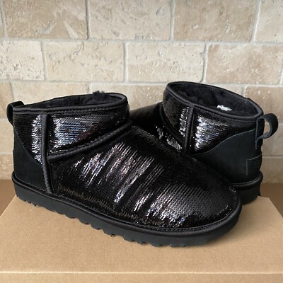 【大特価】UGG Classic Ultra Mini Mirror Ball Sequin ブーティ UGG CLASSIC ULTRA MINI MIRROR BALL BLACK SEQUIN SPARKLE