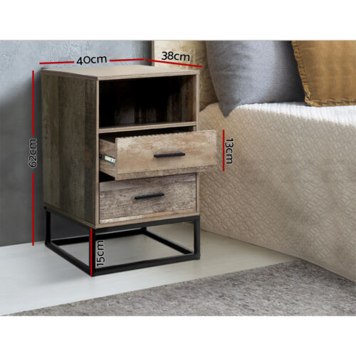 Artiss Bedside Table 2 Drawers Side Table Shelf Storage Cabinet Nightstand BADAN - Picture 4 of 9
