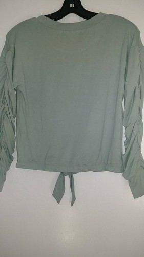 Derek Heart Juniors Green Ruched L/Sleeve Knot Tie Banded neck/cuffs Top S 077 - Picture 4 of 4