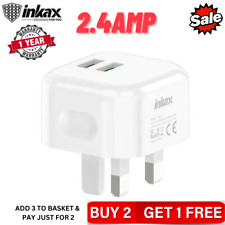 2.4AMP Fast Dual Twin 2 Port USB Charger UK Mains Wall Plug Adapter 3Pin