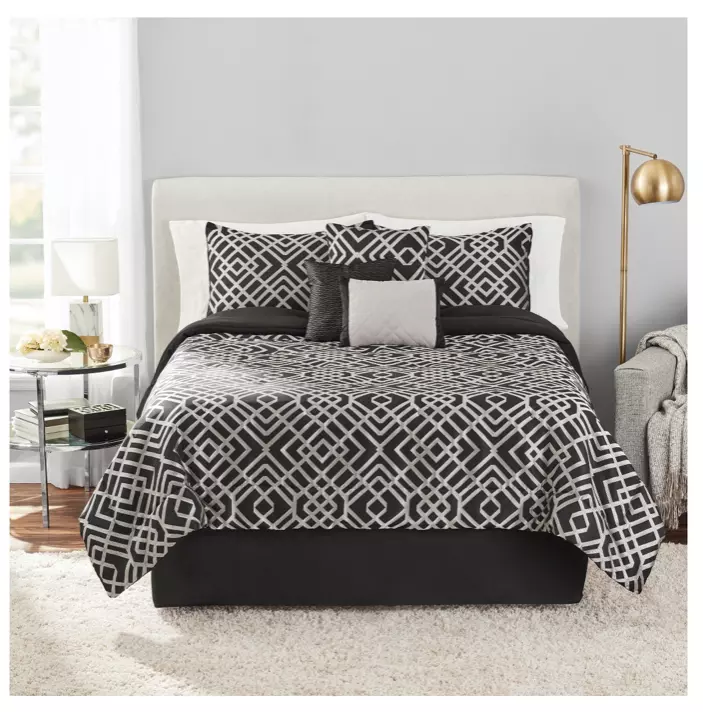 Black and white cheap striped bed skirt king