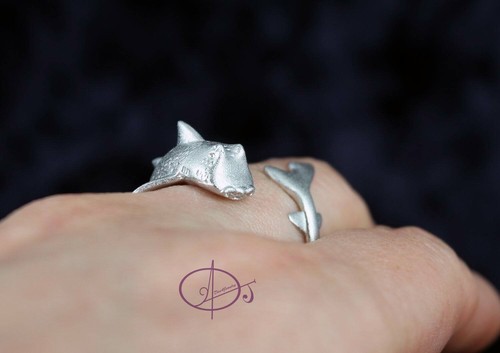 Sterling Silver Port Jackson Shark Satin Wrap Ring Crested horn Bullhead Shark - Picture 7 of 10