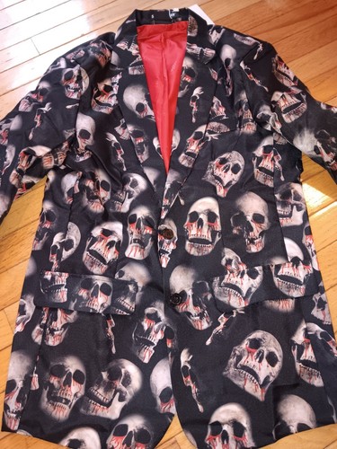 Mens Suit Skulls Blood Black Hallloween 3 Piece Set Sz Men’s Small 34-36 Costume - Picture 8 of 10