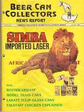 Jan/Feb 1987 BCCA Beer Can Collectors News Report - Simba Lager & Labatt's Cans