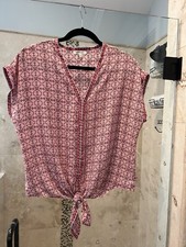 Max Studio Red Pink White Kimono Tie Front Blouse S Wide Sleeve