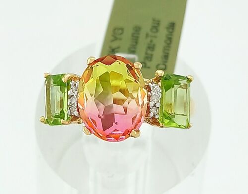LAB CREATED TOURMALINE, GENUINE PERIDOT & DIAMONDS RING 10K GOLD - New With Tag - Picture 2 of 5