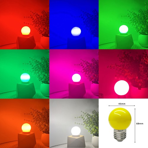 Coloured LED Light G45 Bulbs E27 B22 2W Red Yellow Blue Pink White 240V 220V - Picture 2 of 28
