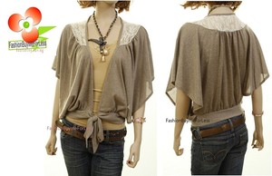 BOHO-Victorian-Batwing-Ivory-Lace-Open-Front-Tie-Knit-Sweater-Cardigan-Top-S-M-L