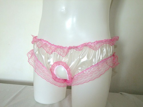 PVC Open Crotch Pants Briefs Pink Underwear Plastic Panties Exhibitionist Frilly