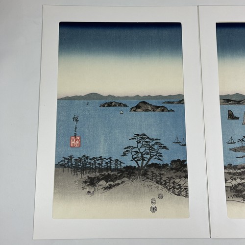 Hiroshige Ando 'Full Moon at Kanazawa' Triptych Japanese Woodblock Uchida Prints - Picture 2 of 22