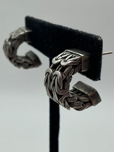 Lois Hill Sterling Silver 925 Heavy Wide Byzantine Hoop Earrings - Picture 4 of 10