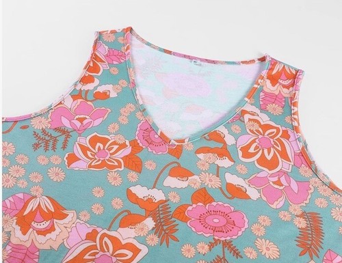 Ivicoer Verano Playa Vestido Cuello en V Estampado Floral Tanque Swing Vestido, Talla Grande 2X - Imagen 3 de 12