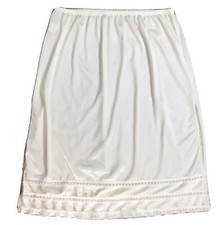 Vintage Philmaid Half Slip L White Nylon Tall Slits Lace Pleated Chiffon Hem