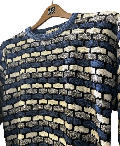 Vintage Jed Wear Sweater Men’s Size M All Coogi Style Wool Blend Blue/White - Picture 2 of 4
