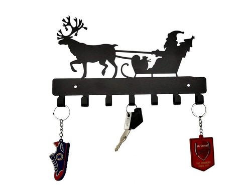 Papá Noel Feliz Navidad Acero Llavero Colgante Soporte con 7 Ganchos Negro Decoración del Hogar - Imagen 1 de 3