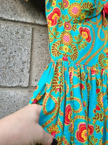 Bernie Dexter S aqua blue cotton 50's dress with folk floral print EUC - Picture 7 of 9