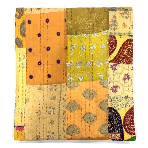 Wholesale Lot Vintage Khambadiya Patchwork Indian Kantha Pure Silk Quilts Gifts - Picture 6 of 10