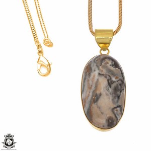 Authentic Porcelain Jasper 24K Gold Plated Pendant 3mm Snake Chain GPH1076