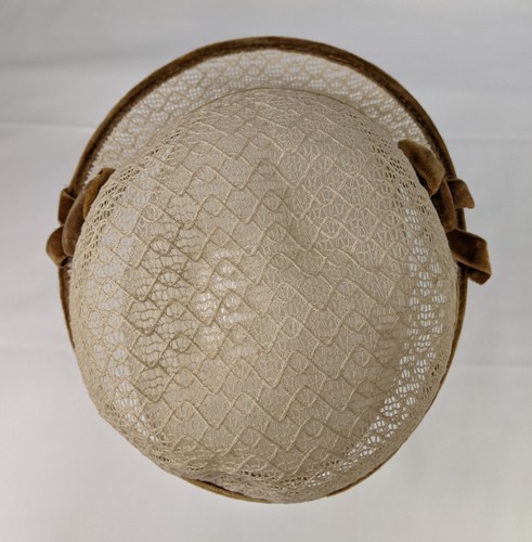 VTG 1920's Flapper Style Woven Hat Penny Union Cap Brown Tan Bow Formal Church - Picture 7 of 13