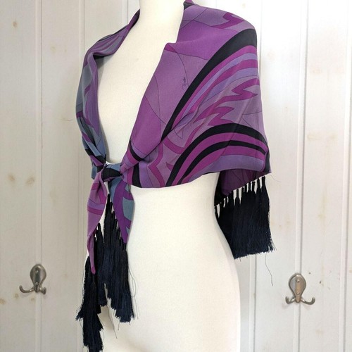 EMILIO PUCCI Fringe Triangle Silk Scarf Stole Purple Made In Italy from JP 2505