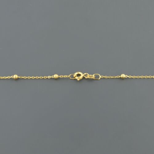 14K YELLOW GOLD 1.2MM OVAL CABLE CHAIN SATURN 18"NECKLACE W/2.5MM BEAD STATIONS - Picture 3 of 3