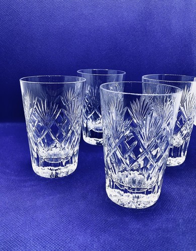 Crystal Cut Glass Whiskey Spirit Juice Tumblers 9.5 cm High 4 Glasses - Picture 3 of 14