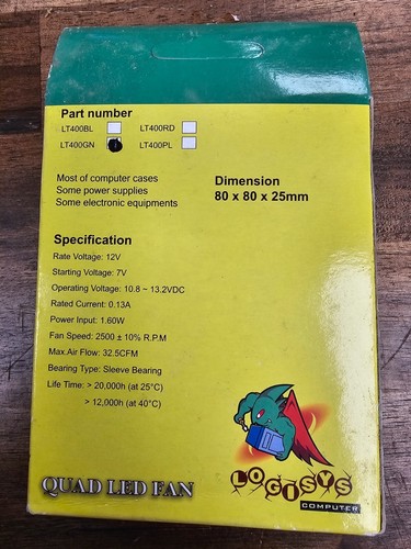 Logisys LT400GN 80mm Quad LED Green Case Fan 12V 2500RPM 32.5CFM PC Cooling Fan - Picture 2 of 2