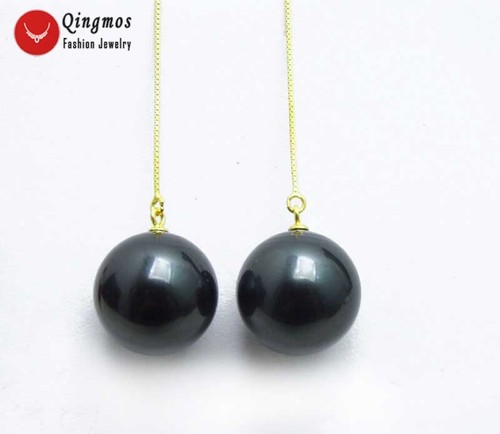 12*16mm Drop Black Sea Shell Pearl Gold-Color Silver S925 Ear Line Earring ea653 - Picture 26 of 58