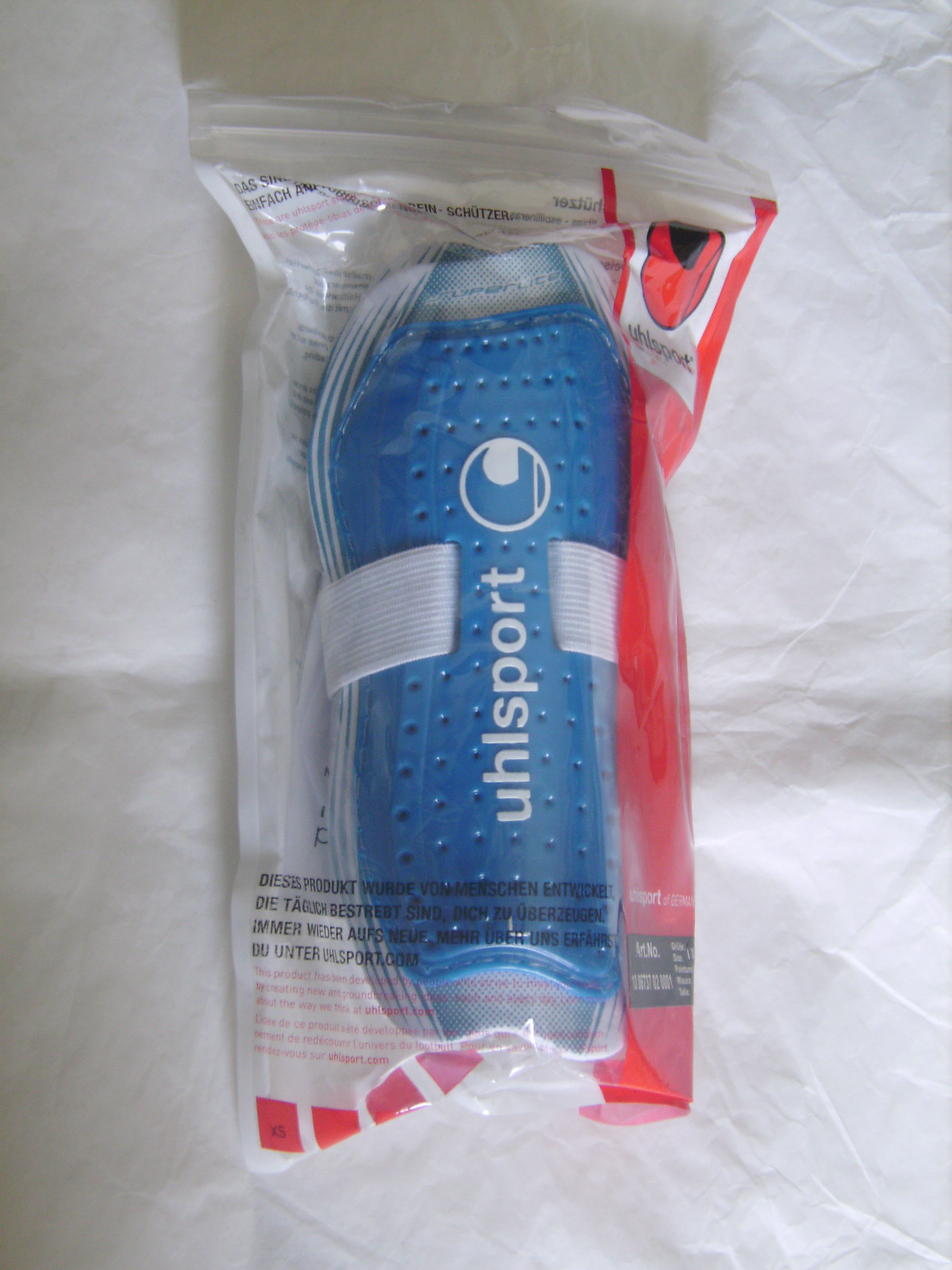 Protège-tibias UHLSPORT "Superlite" bleu/blanc taille XS (134 cm) neufs emballés Protège-tibias UHLSPORT neufs