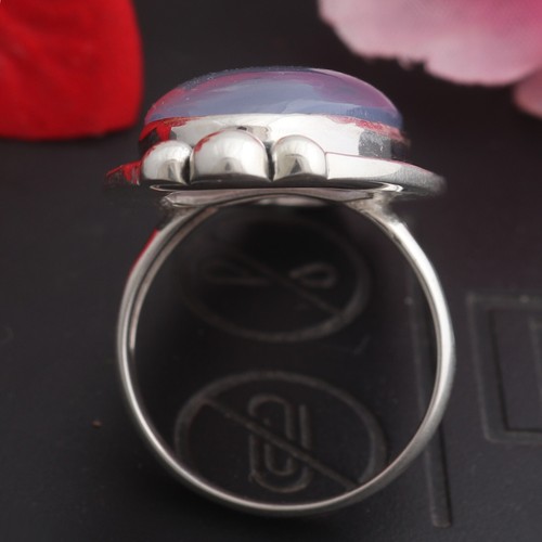 Large Oval Shaped Chalcedony Sterling Silver Ring Women Jewelry Gift 10 - Picture 3 of 5