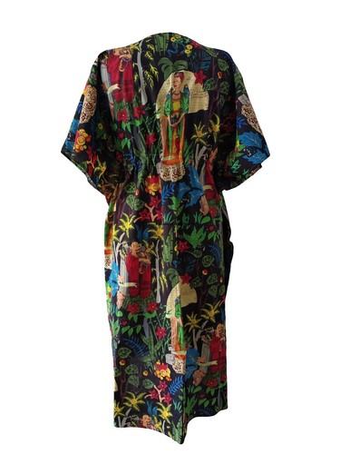 Indian Cotton Frida Kahlo Printed Long Kaftan Dress Printed Caftan - Picture 5 of 5