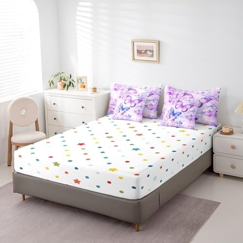 Kids Butterfly Comforter Set with Sheets,Blue Purple Butterfly 7 Piece - Picture 5 of 7