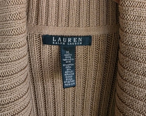 Lauren Ralph Lauren Suéter Chaleco Mujer XL Beige Hebilla Frontal Cable Longline Envoltura - Imagen 12 de 14